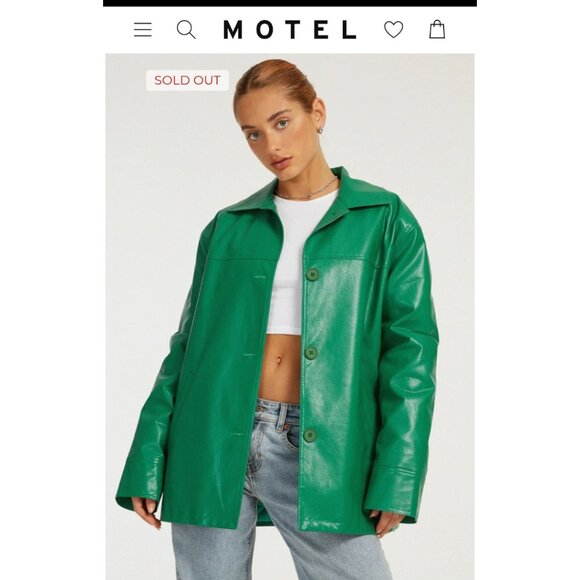 🏷️ NWT  🏷️  Green Faux Leather MOTEL Walta Jacket sz M  🏷️ NWT  🏷️ - Picture 1 of 6